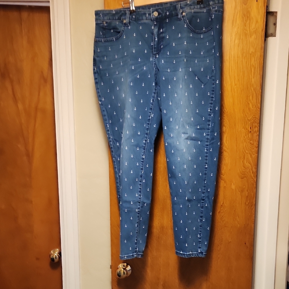Blue Anchor Print Women's Jeans